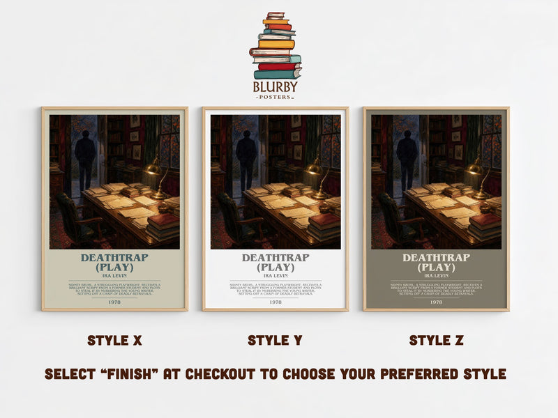 Deathtrap (Play) bookish print in frame leaning in hallway – thriller wall art