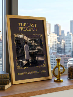 The Last Precinct Classic Book Art Print by Patricia Cornwell – framed print on a city-view windowsill