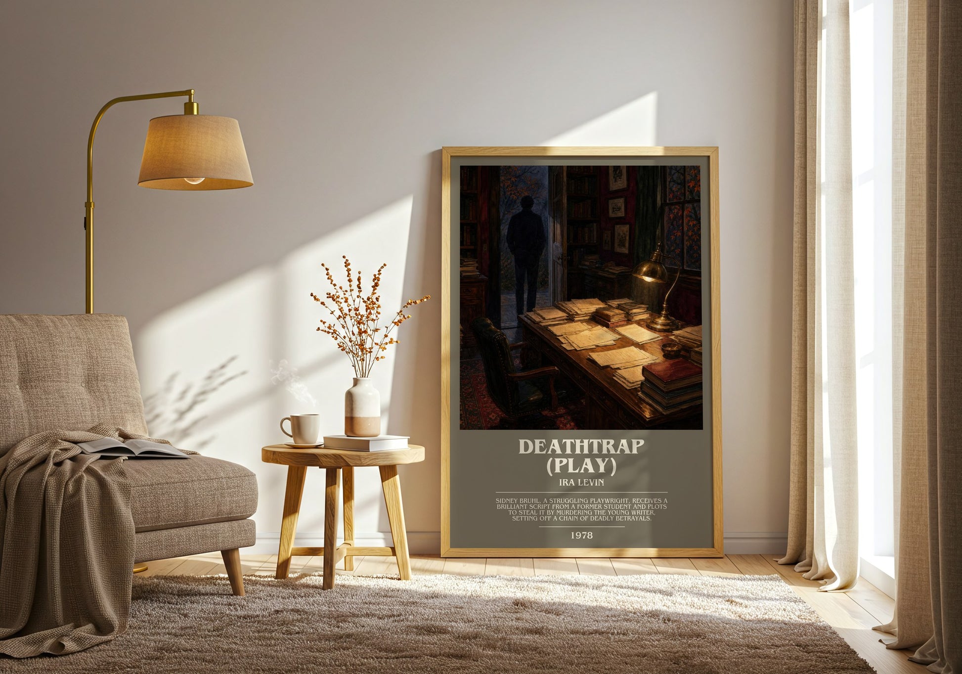 Deathtrap (Play) bookish print on bookshelf – Ira Levin fan gift