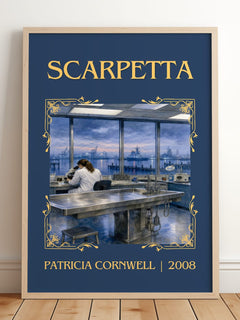 Scarpetta Classic Book Art Print by Patricia Cornwell – framed print leaning on a wooden floor