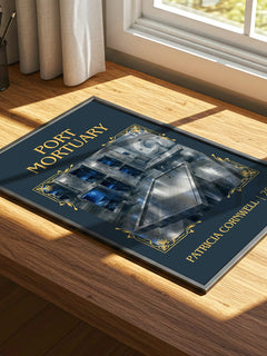 Port Mortuary Classic Book Art Print by Patricia Cornwell – print on a sunlit desk