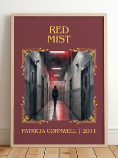 Red Mist Classic Book Art Print by Patricia Cornwell – framed print leaning on a wooden floor