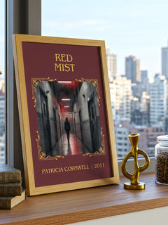 Red Mist Classic Book Art Print by Patricia Cornwell – framed print on a city-view windowsill