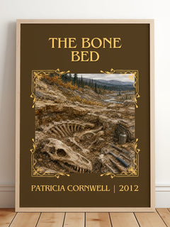 The Bone Bed Classic Book Art Print by Patricia Cornwell – framed print leaning on a wooden floor