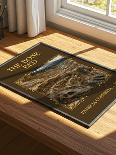 The Bone Bed Classic Book Art Print by Patricia Cornwell – print on a sunlit desk