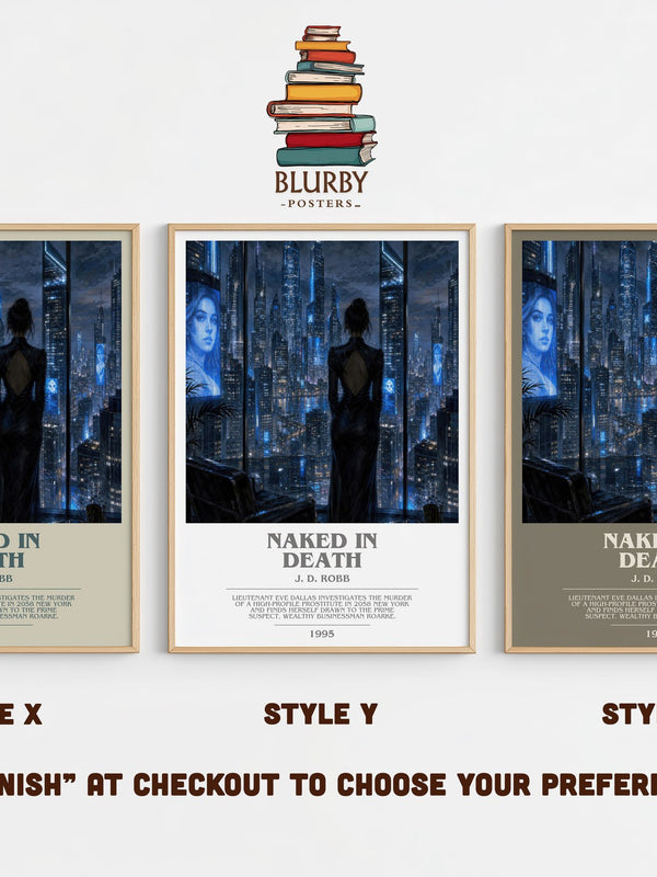 Naked In Death bookish print in frame leaning in hallway – mystery wall art