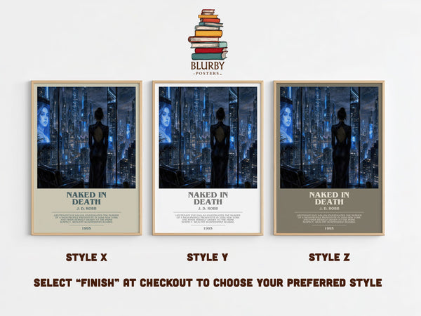 Naked In Death bookish print in frame leaning in hallway – mystery wall art