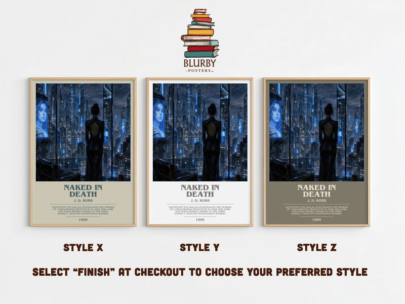 Naked In Death bookish print in frame leaning in hallway – mystery wall art