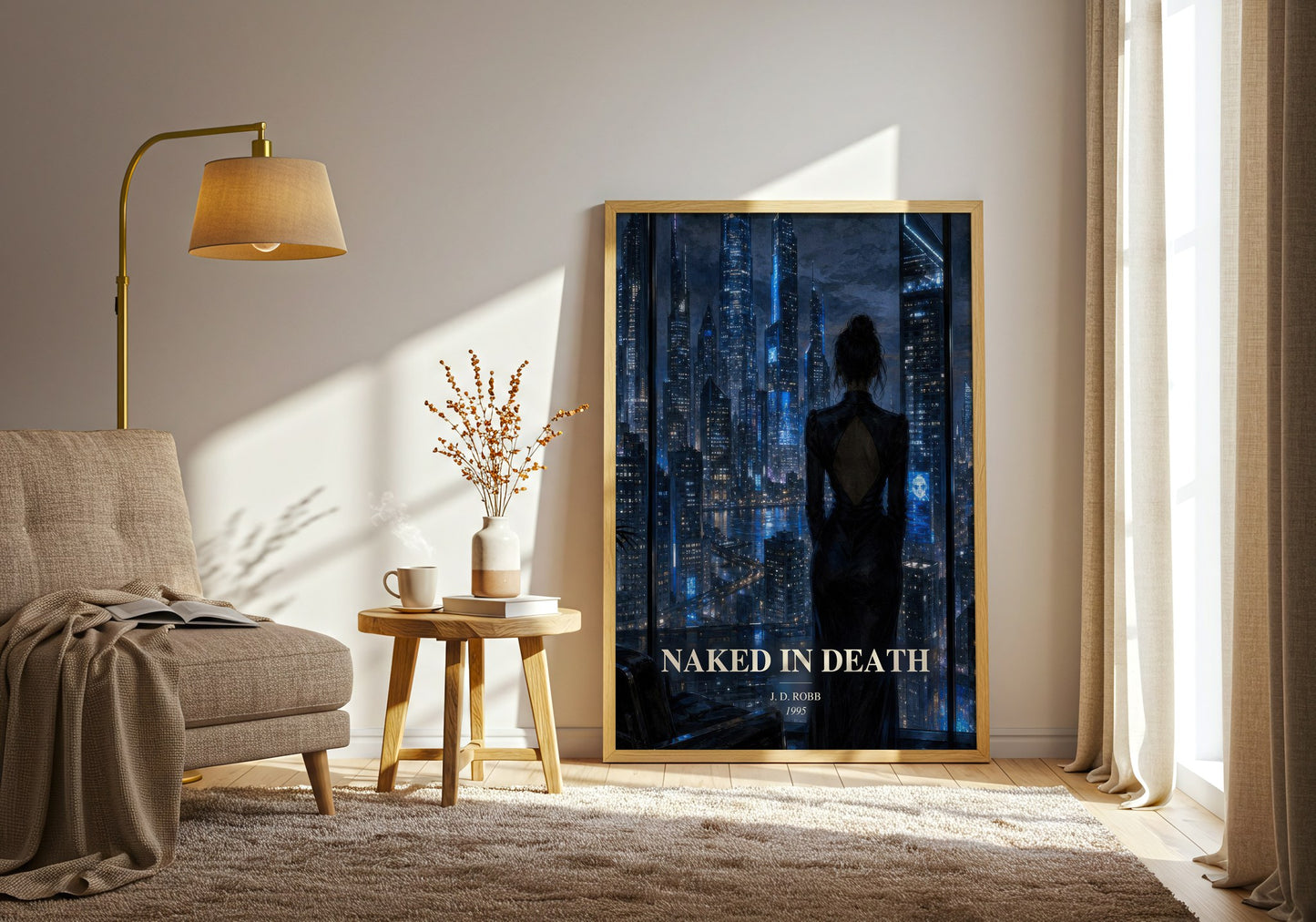 Naked In Death watercolour print in frame leaning in hallway – mystery wall art