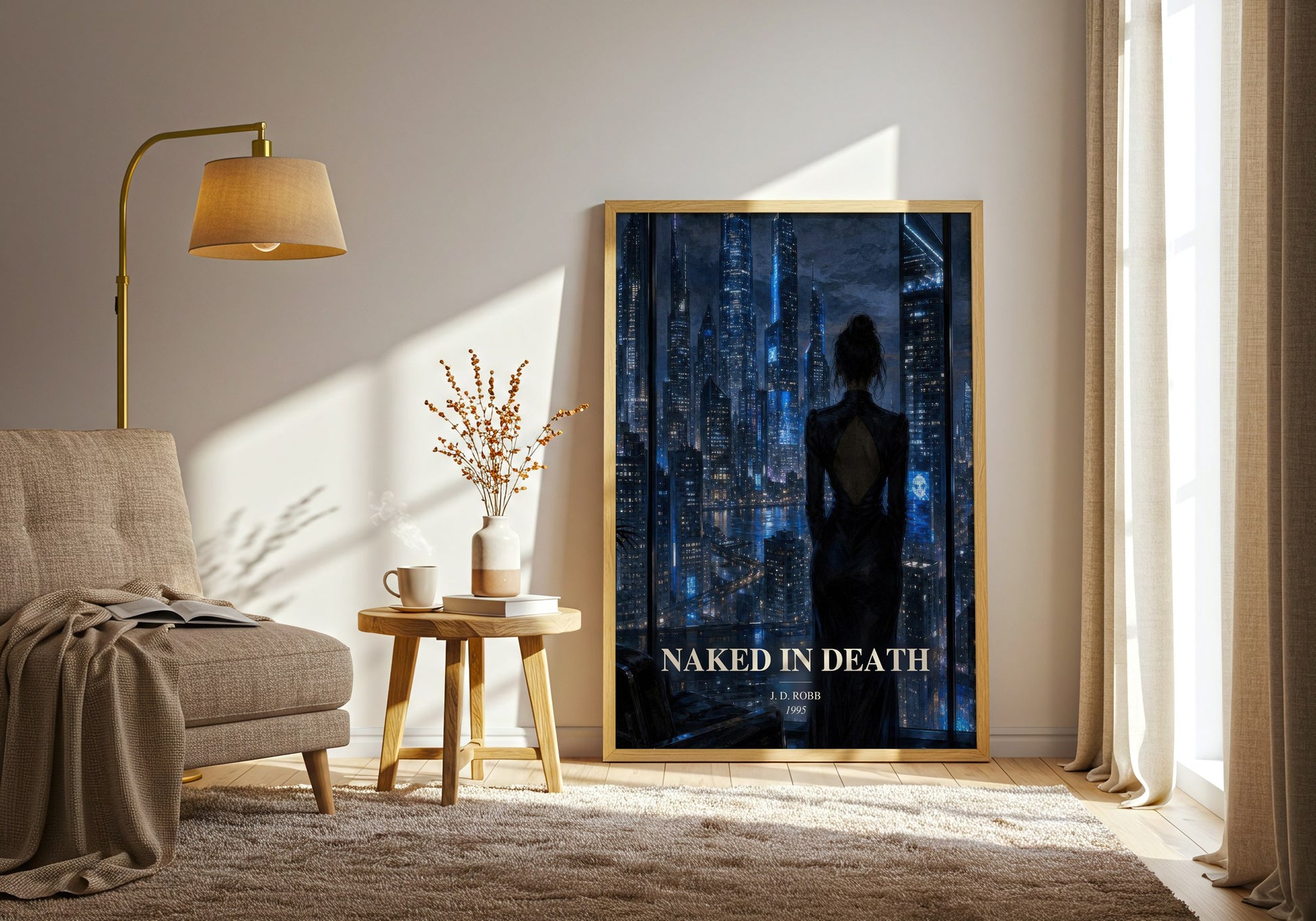 Naked In Death watercolour print in frame leaning in hallway – mystery wall art