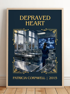 Depraved Heart Classic Book Art Print by Patricia Cornwell – framed print leaning on a wooden floor