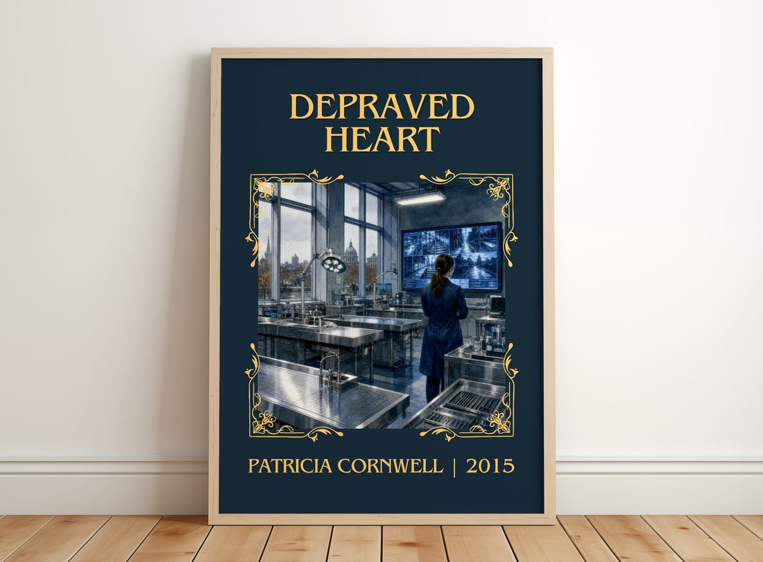 Depraved Heart Classic Book Art Print by Patricia Cornwell – framed print leaning on a wooden floor