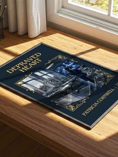 Depraved Heart Classic Book Art Print by Patricia Cornwell – print on a sunlit desk