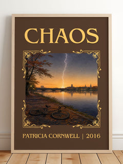 Chaos Classic Book Art Print by Patricia Cornwell – framed print leaning on a wooden floor