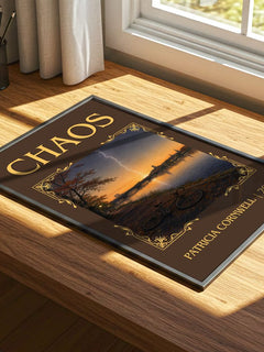 Chaos Classic Book Art Print by Patricia Cornwell – print on a sunlit desk