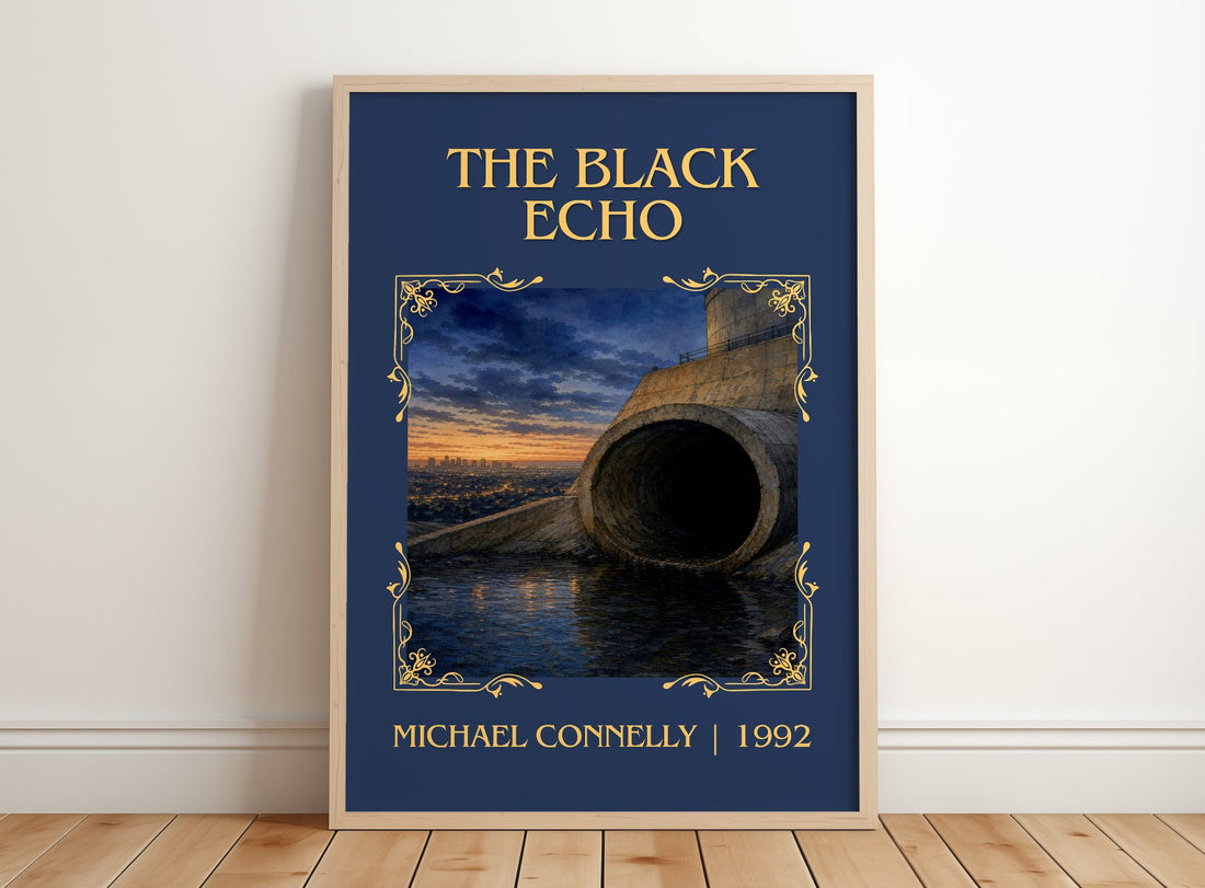 The Black Echo Classic Book Art Print by Michael Connelly – framed print leaning on a wooden floor