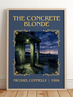 The Concrete Blonde Classic Book Art Print by Michael Connelly – framed print leaning on a wooden floor