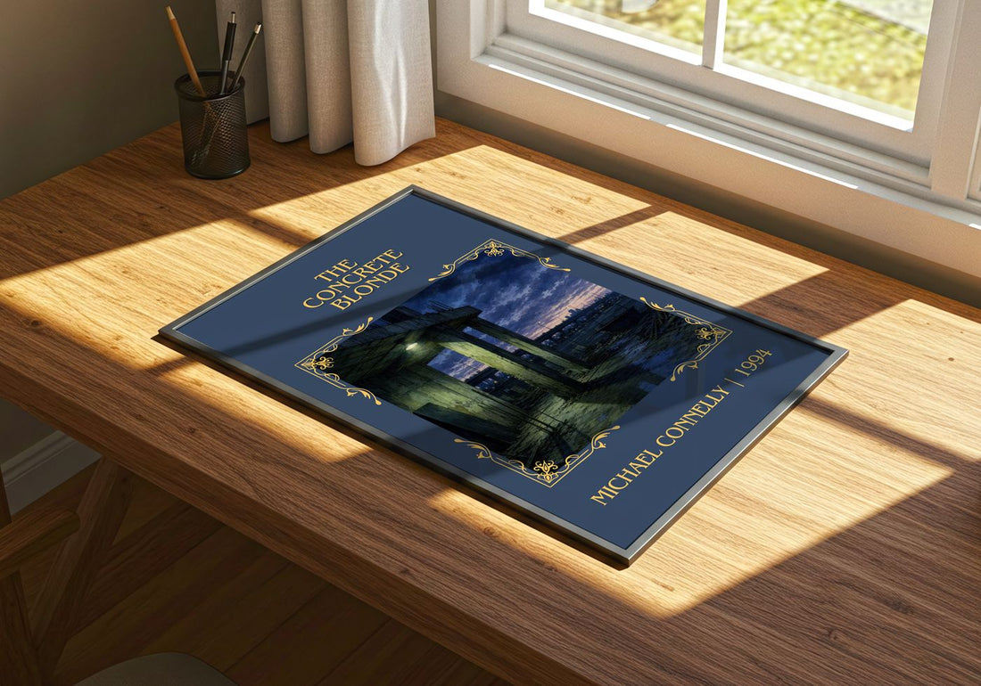 The Concrete Blonde Classic Book Art Print by Michael Connelly – print on a sunlit desk