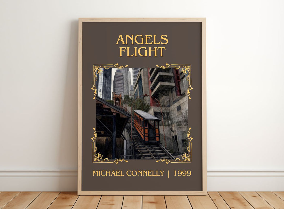Angels Flight Classic Book Art Print by Michael Connelly – framed print leaning on a wooden floor