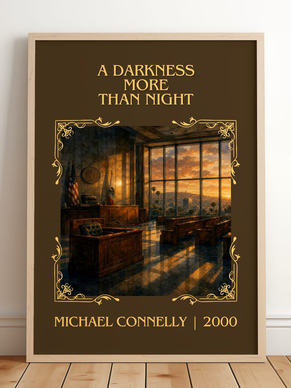 A Darkness More Than Night Classic Book Art Print by Michael Connelly – framed print leaning on a wooden floor