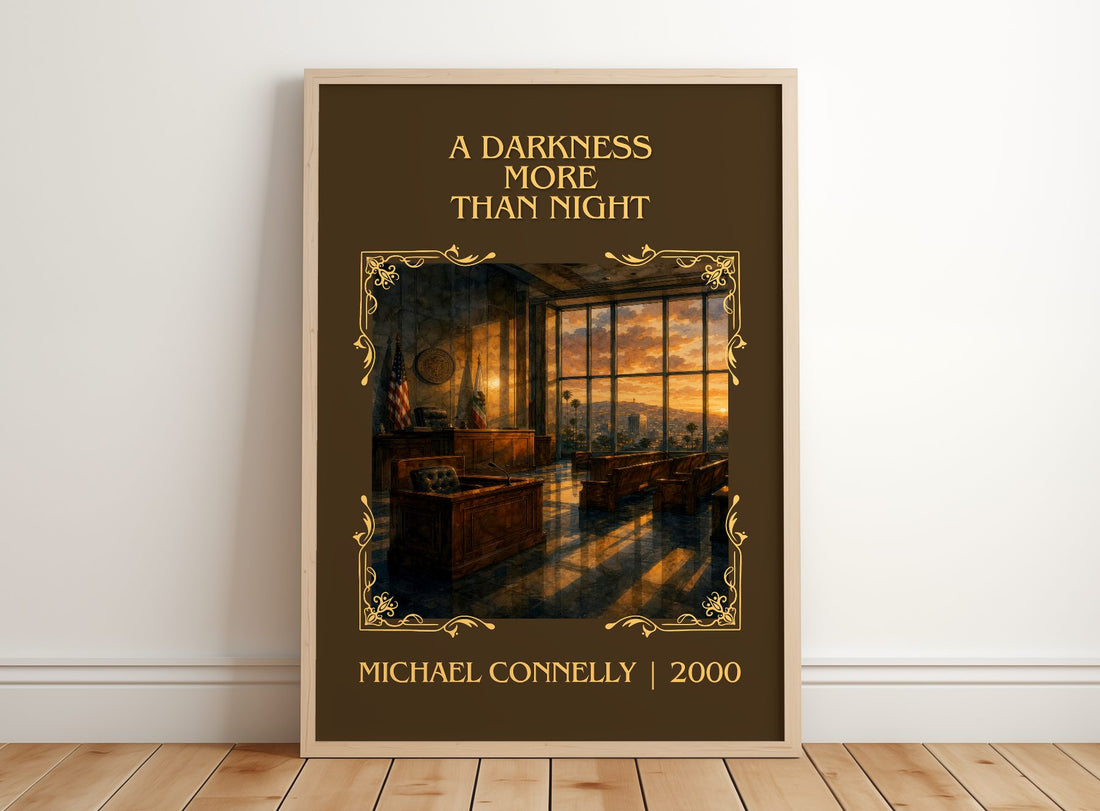 A Darkness More Than Night Classic Book Art Print by Michael Connelly – framed print leaning on a wooden floor
