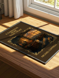A Darkness More Than Night Classic Book Art Print by Michael Connelly – print on a sunlit desk