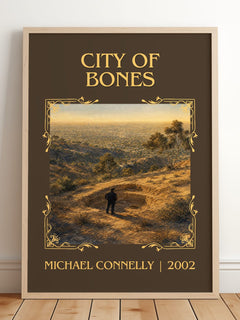 City of Bones Classic Book Art Print by Michael Connelly – framed print leaning on a wooden floor