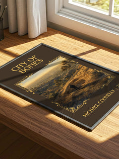 City of Bones Classic Book Art Print by Michael Connelly – print on a sunlit desk
