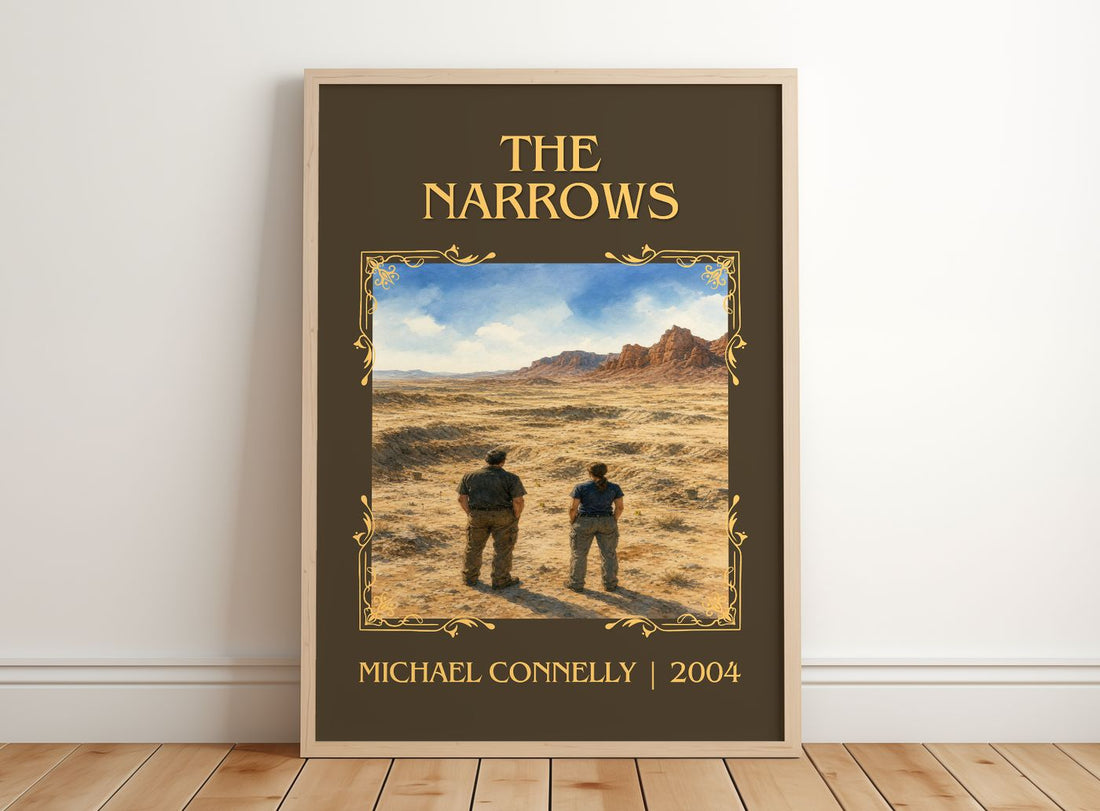 The Narrows Classic Book Art Print by Michael Connelly – framed print leaning on a wooden floor