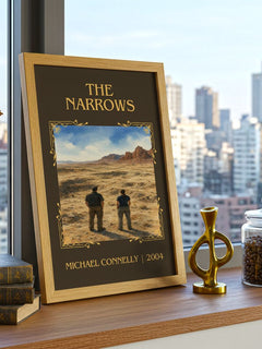 The Narrows Classic Book Art Print by Michael Connelly – framed print on a city-view windowsill