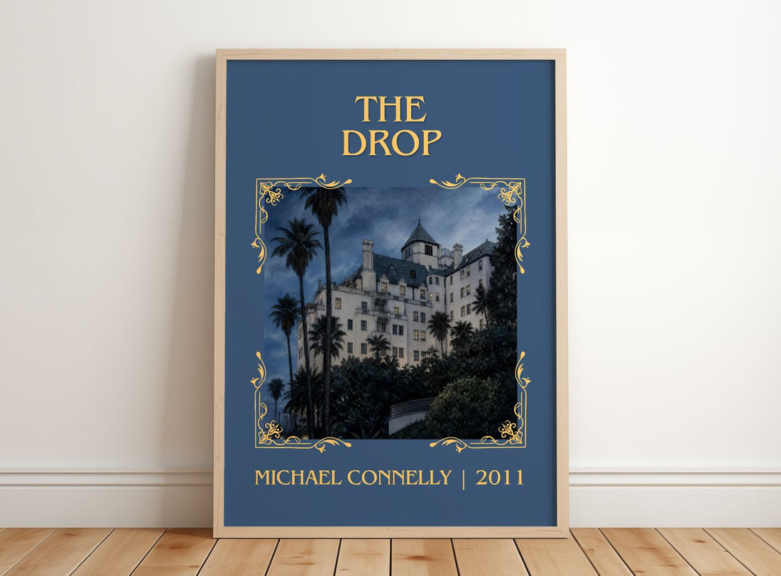 The Drop Classic Book Art Print by Michael Connelly – framed print leaning on a wooden floor