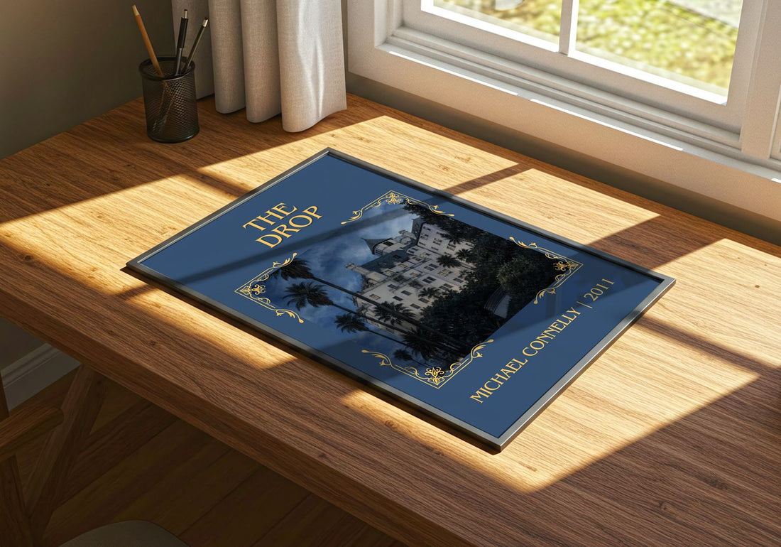 The Drop Classic Book Art Print by Michael Connelly – print on a sunlit desk