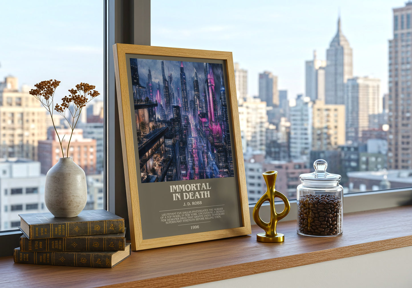 Immortal In Death bookish print framed by window – literary home decor