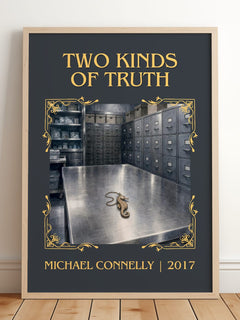 Two Kinds of Truth Classic Book Art Print by Michael Connelly – framed print leaning on a wooden floor