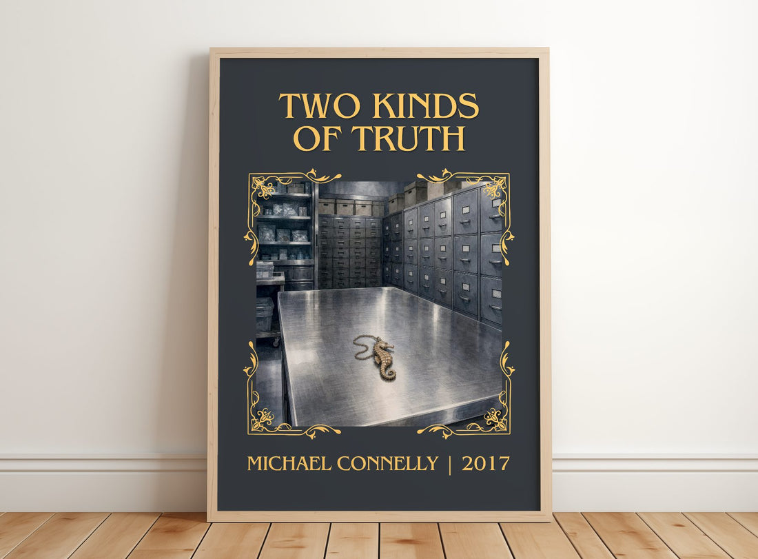 Two Kinds of Truth Classic Book Art Print by Michael Connelly – framed print leaning on a wooden floor