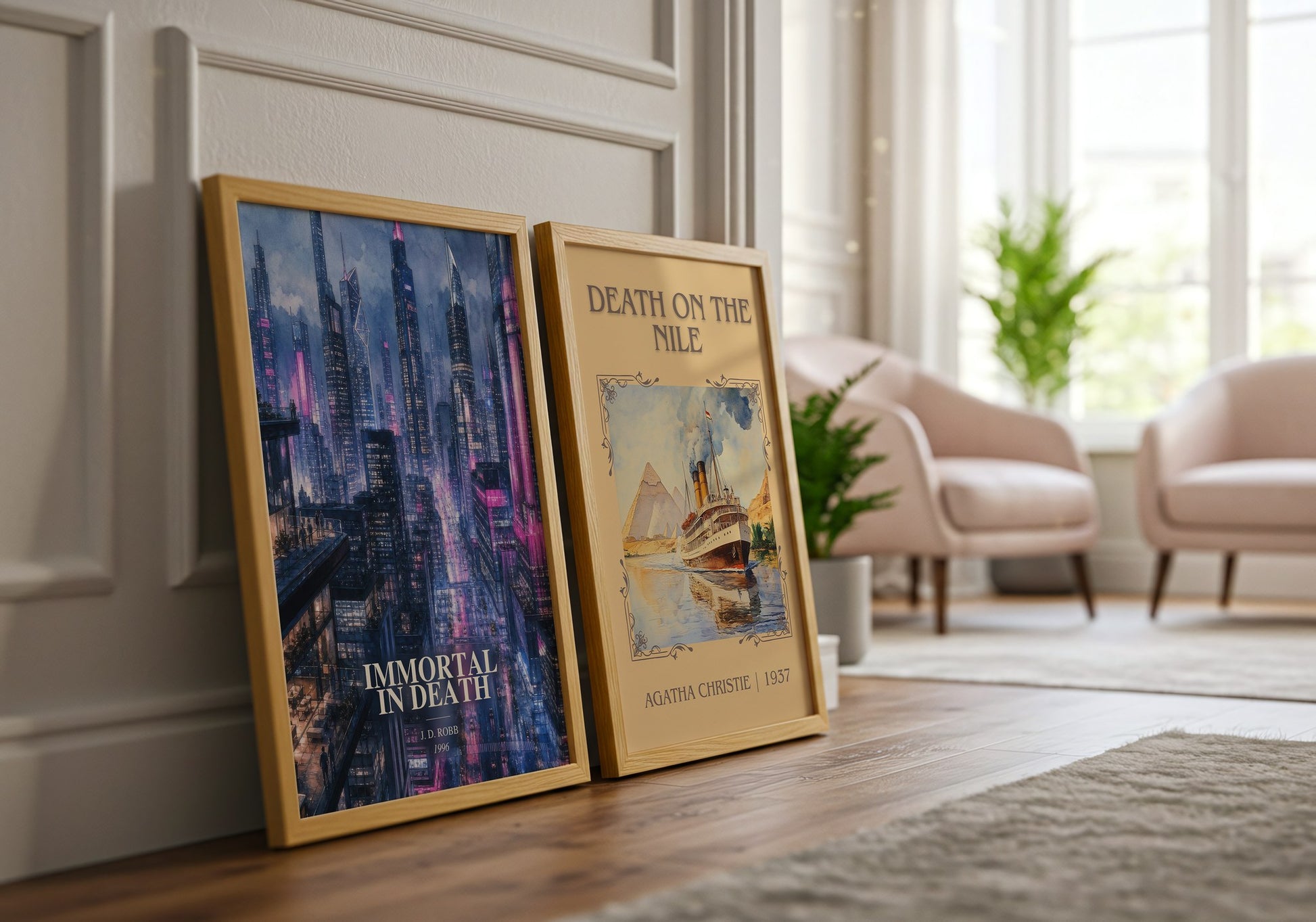Immortal In Death watercolour print framed by window – literary home decor
