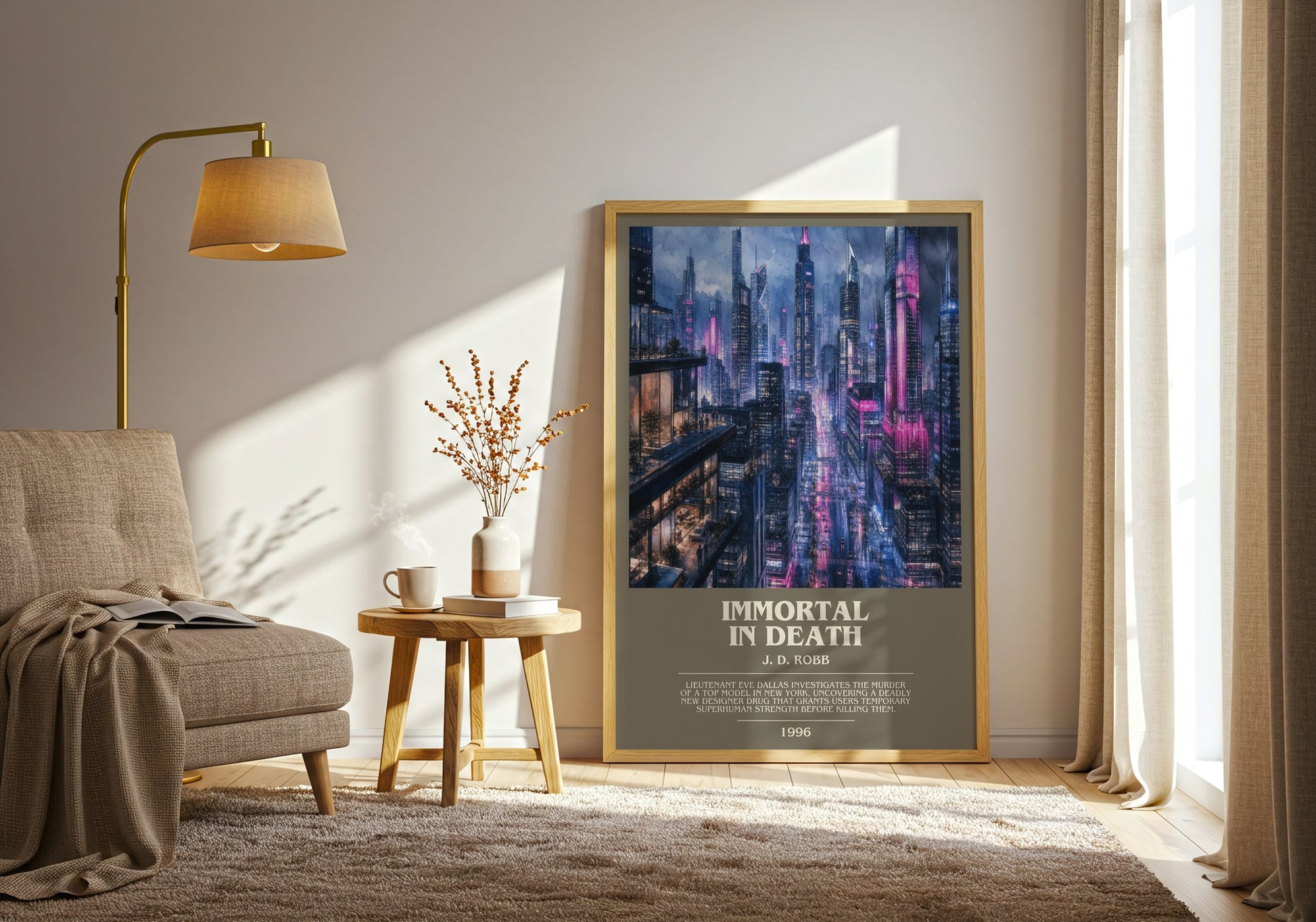 Immortal In Death bookish print on bookshelf – J. D. Robb fan gift