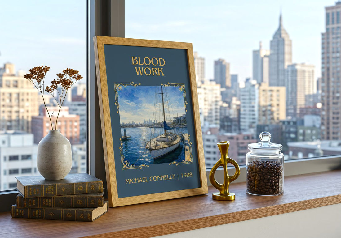 Blood Work Classic Book Art Print by Michael Connelly – framed print on a city-view windowsill