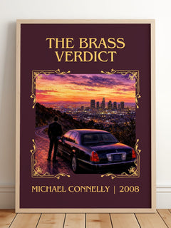 The Brass Verdict Classic Book Art Print by Michael Connelly – framed print leaning on a wooden floor