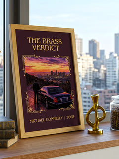 The Brass Verdict Classic Book Art Print by Michael Connelly – framed print on a city-view windowsill