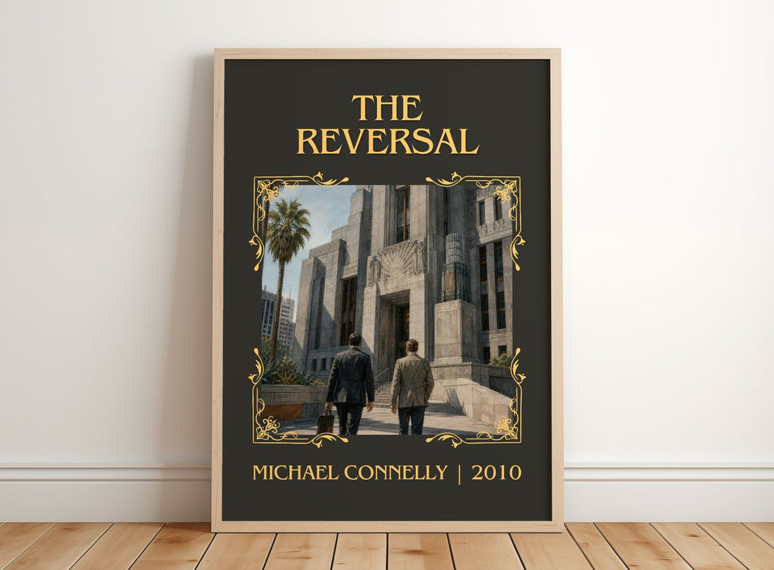 The Reversal Classic Book Art Print by Michael Connelly – framed print leaning on a wooden floor