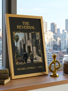 The Reversal Classic Book Art Print by Michael Connelly – framed print on a city-view windowsill