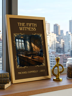 The Fifth Witness Classic Book Art Print by Michael Connelly – framed print on a city-view windowsill