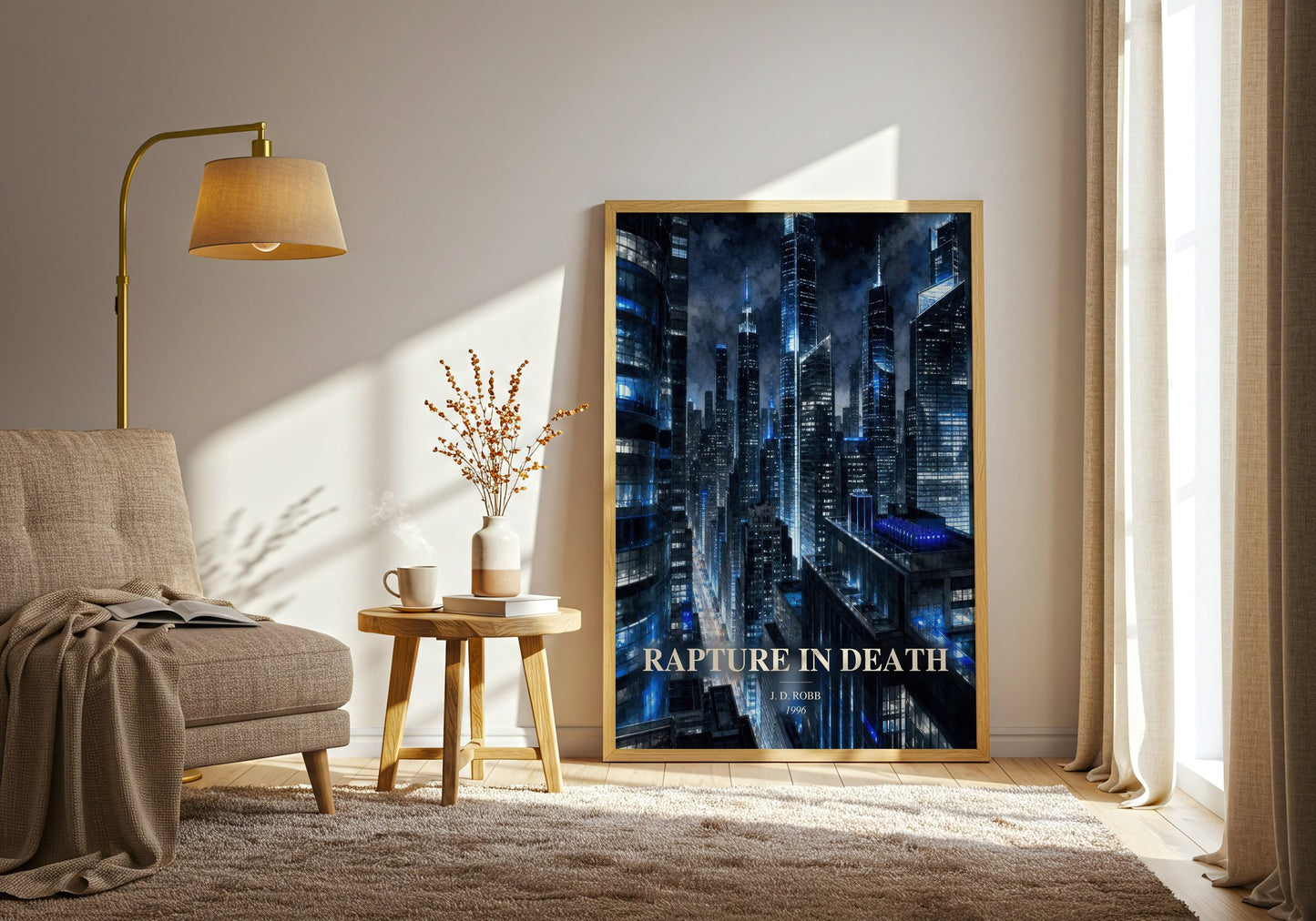 Rapture In Death watercolour print in frame leaning in hallway – mystery wall art
