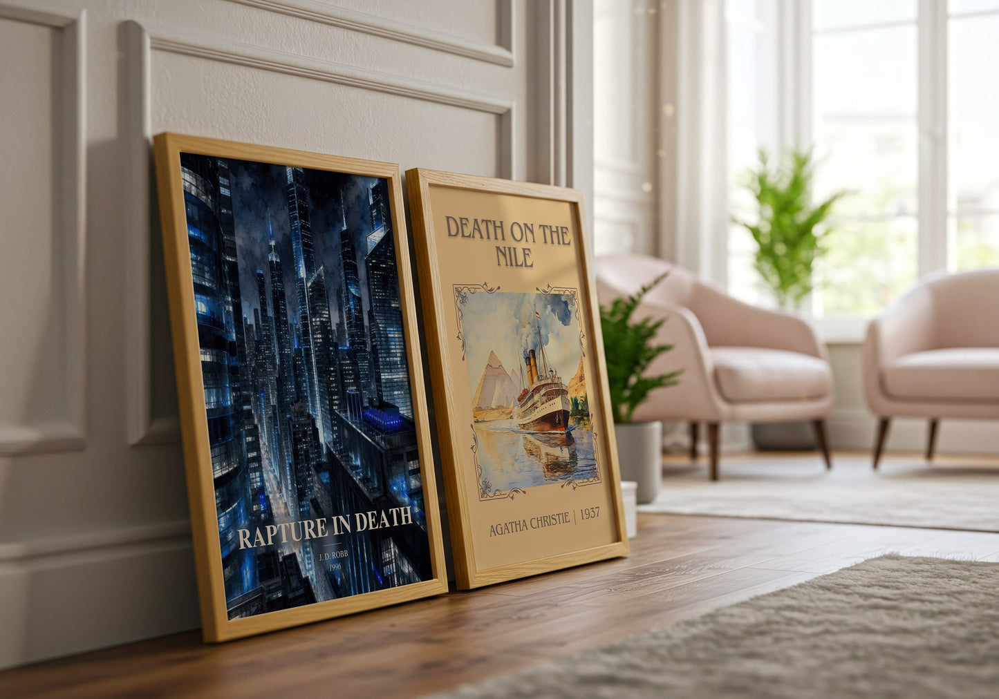 Rapture In Death watercolour print framed by window – literary home decor