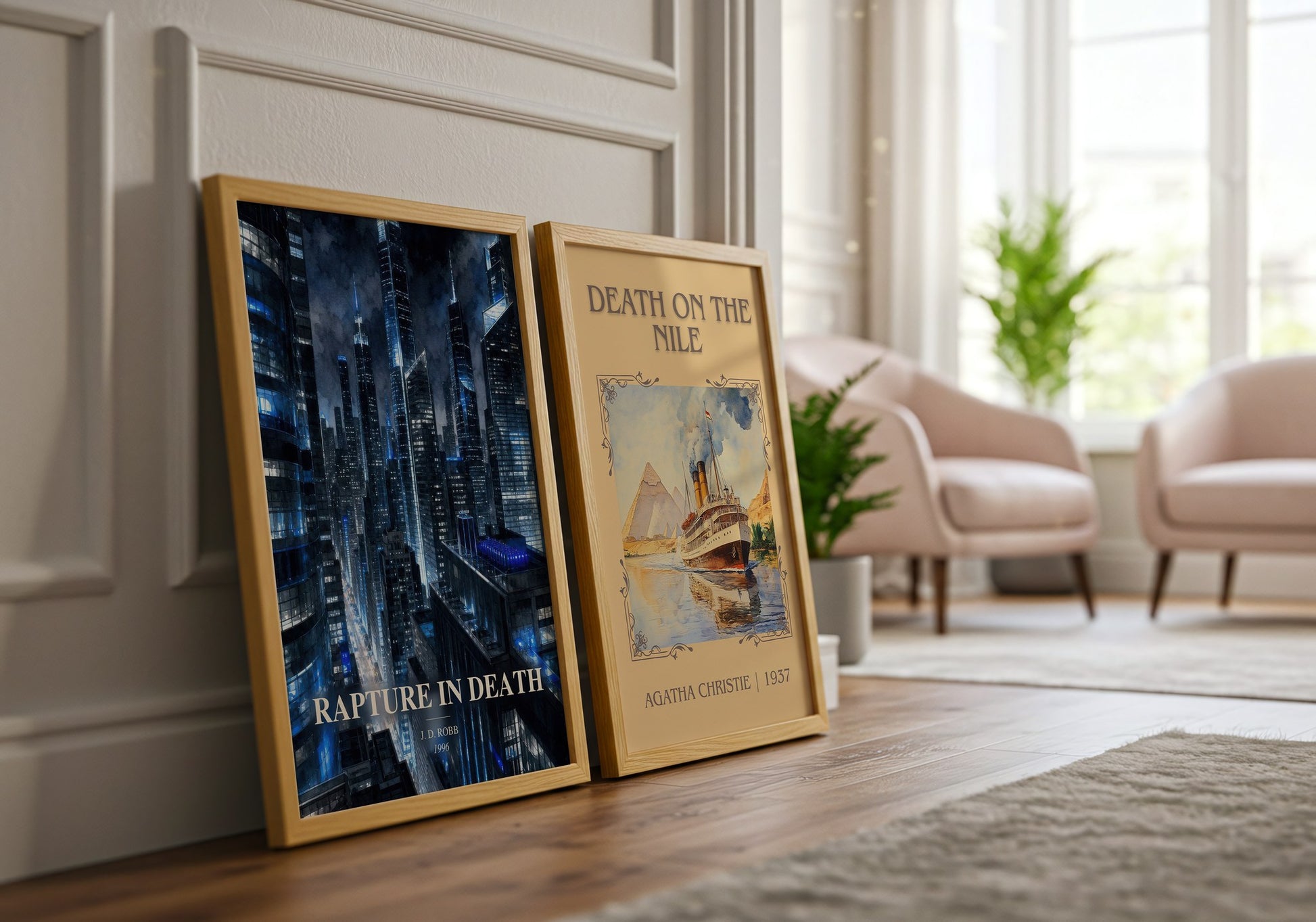 Rapture In Death watercolour print framed by window – literary home decor