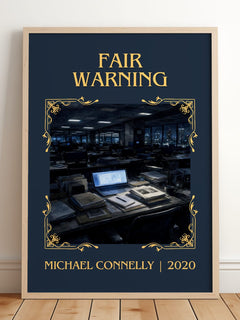 Fair Warning Classic Book Art Print by Michael Connelly – framed print leaning on a wooden floor