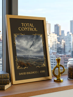 Total Control Classic Book Art Print by David Baldacci – framed print on a city-view windowsill