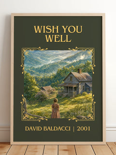 Wish You Well Classic Book Art Print by David Baldacci – framed print leaning on a wooden floor