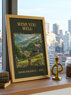 Wish You Well Classic Book Art Print by David Baldacci – framed print on a city-view windowsill